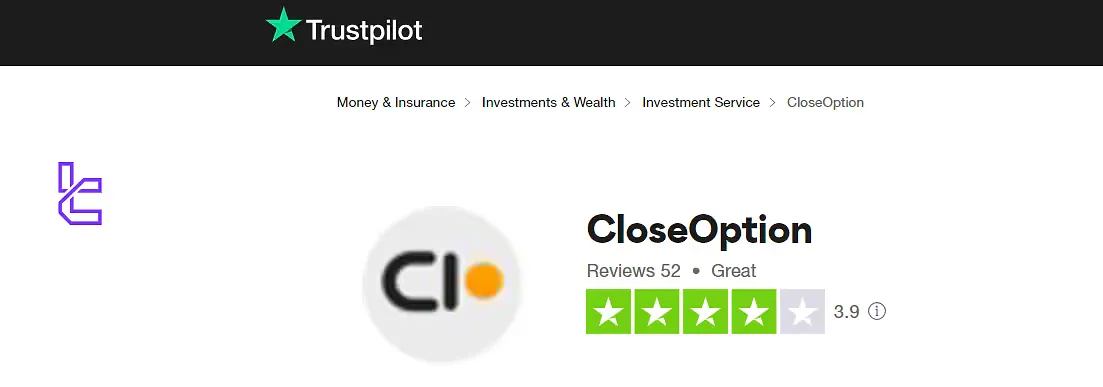 Closeoption score in Trustpilot