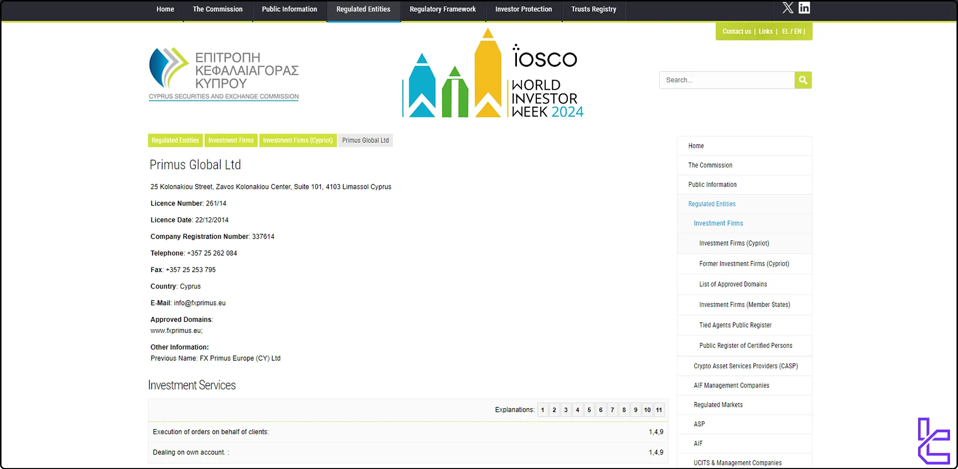FXPrimus CySEC regulation document
