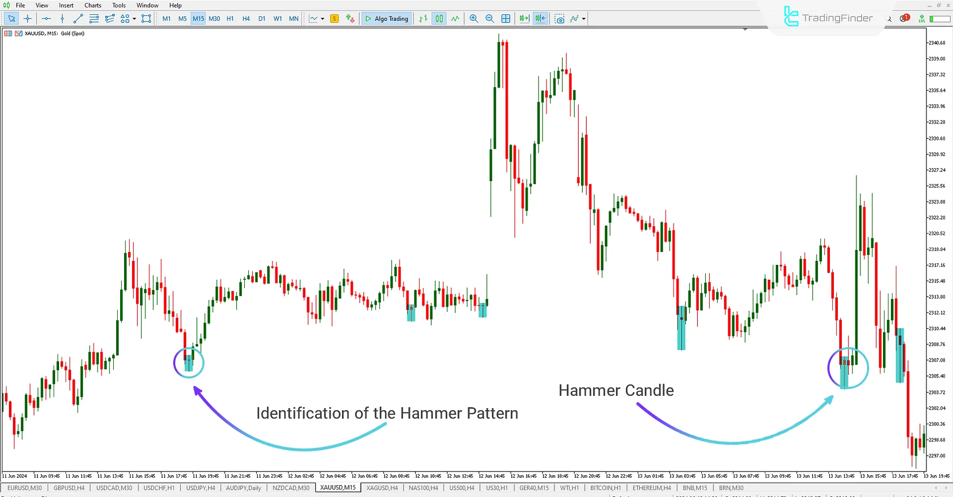 Hammer Pattern indicator in classic chart patterns for MetaTrader 5 Download - Free - [Trading Finder] 1