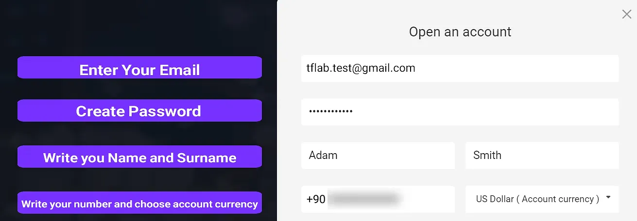 Tradonex registration form